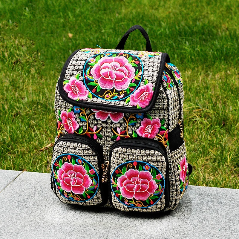 Ethnic Style Embroidery Flower Women's Backpack Women Canvas Bag