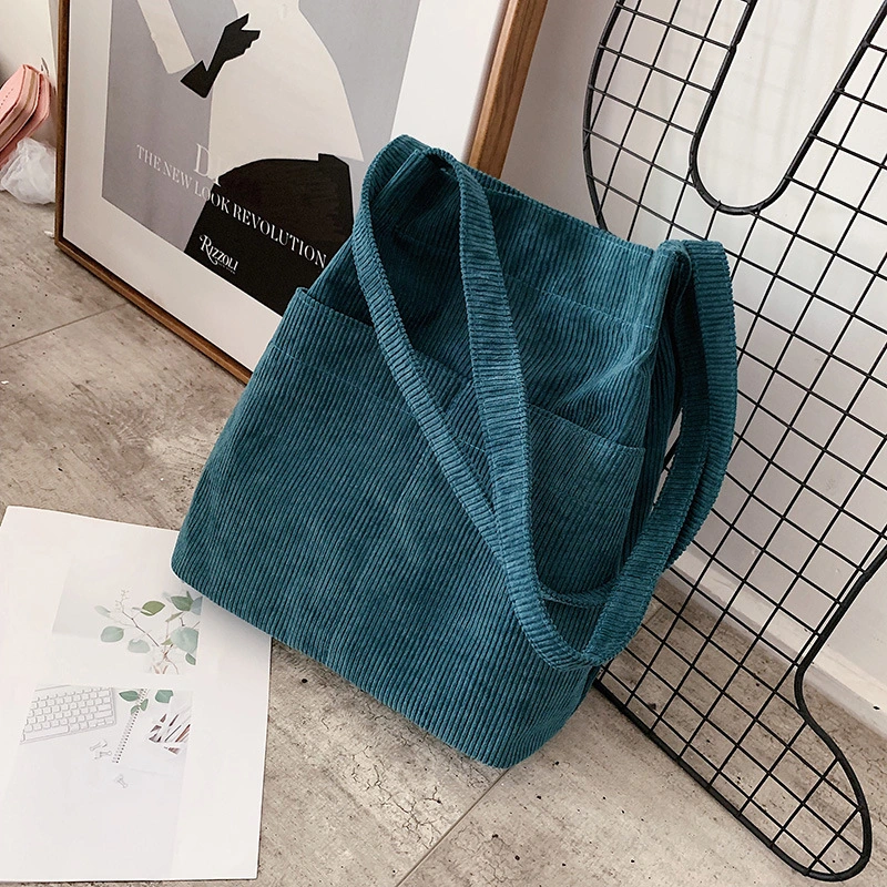 Wholesale Lazy Style Corduroy Bucket Bag Female Autumn And Winter New Korean Style Shoulder Bag Student Class Handbag