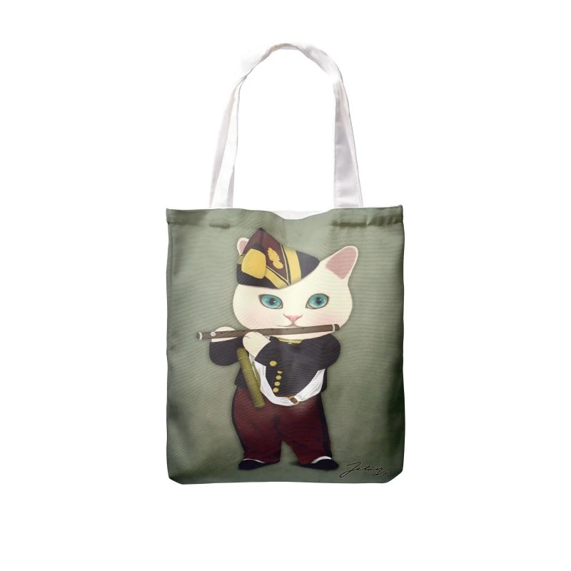 Creative Cute Cat Print Tote Canvas Bag Custom Logo One-shoulder Shopping Canvas Bag