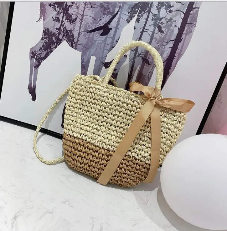 Ladies straw Woven One-shoulder Shopping Hand-woven Bag