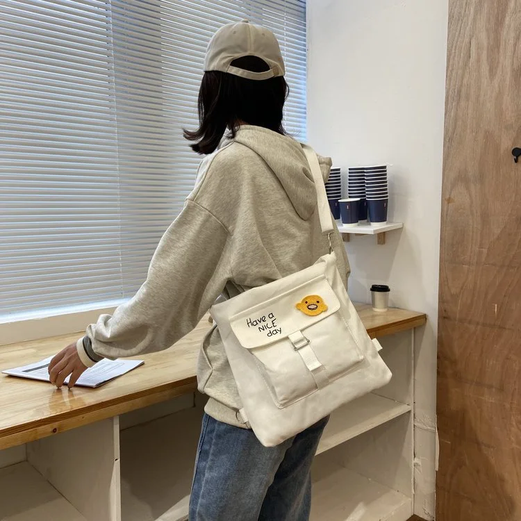 Canvas Bag Female New Casual College Student Class Portable Bag Shoulder Bag Large Capacity Messenger Bag Female Bag