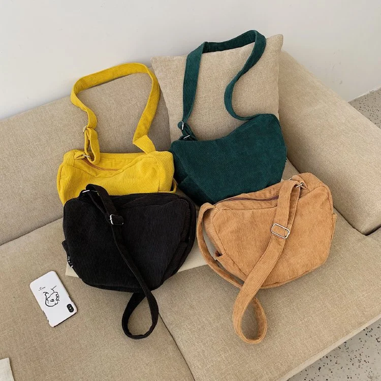 Spring And Summer New Korean Pure Color Simple Retro Wild Corduroy Shoulder Bag Literary Forest Girl Messenger Bag