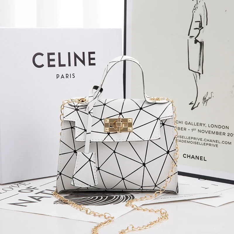 Colorful Lingge Kelly Bag Chain Lock Diagonal Phone Bag Double-layer Fabric Mini Female Bag