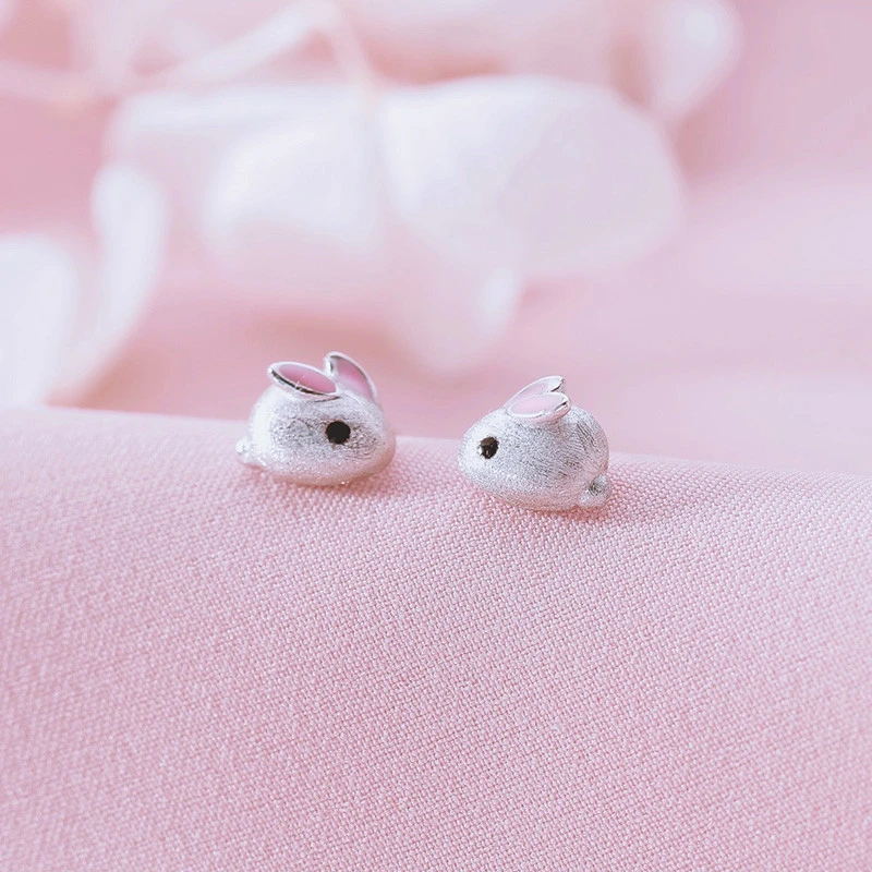 925 Sterling Silver Earrings Female Cute Girl Bunny