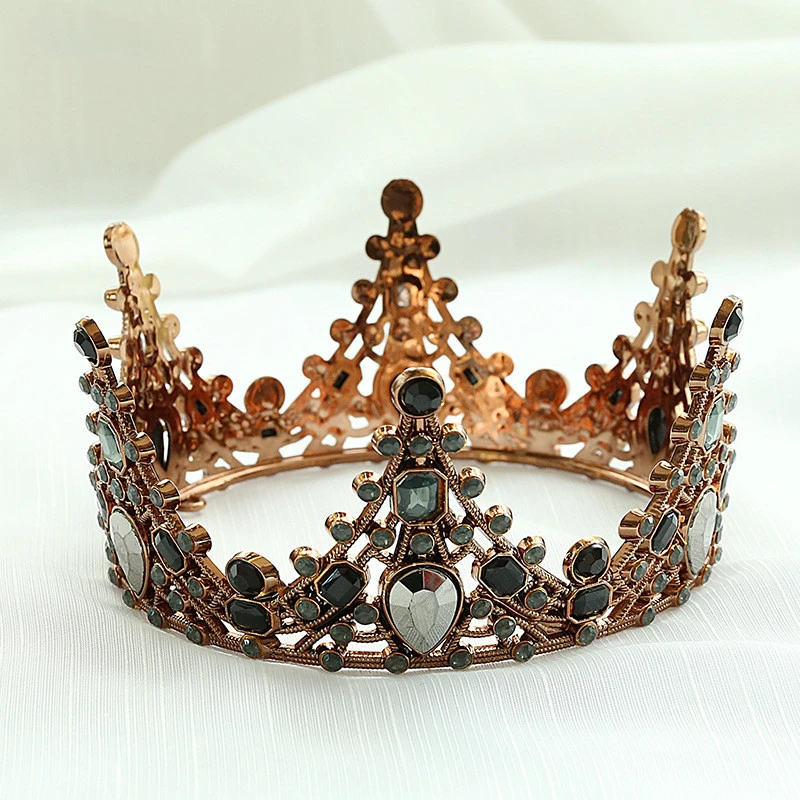 Vintage Red Copper Cake Ornament Decoration Crown Bridal Headdress Black Queen Crown