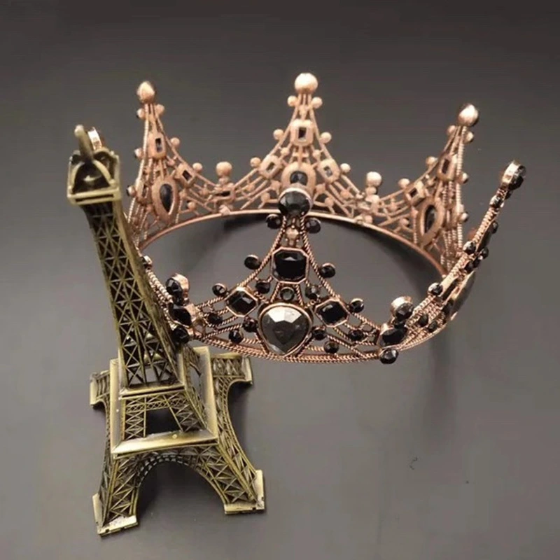 Red Copper Decorative Crown Bridal Headgear Black Alloy Queen Crown