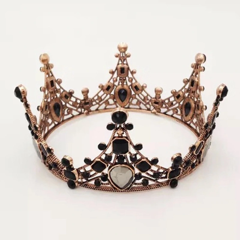 Red Copper Decorative Crown Bridal Headgear Black Alloy Queen Crown