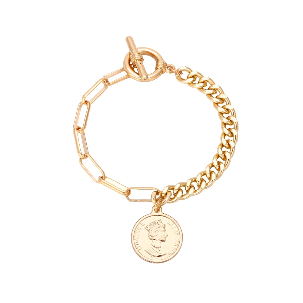 Creative Asymmetric Metal Chain Portrait Coin Bracelet