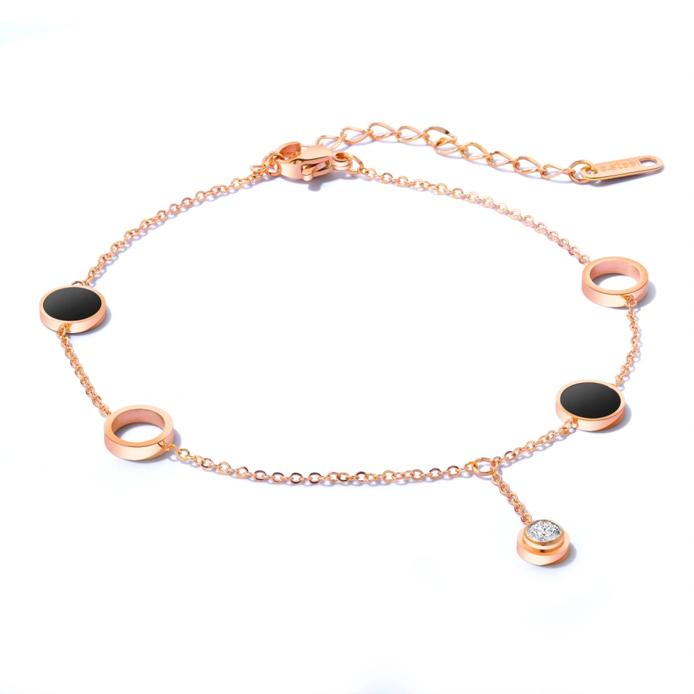 Rose Gold Black Geometric Circle Anklet Women'S Simple Girlfriends Sisters Ankle And Foot Chain