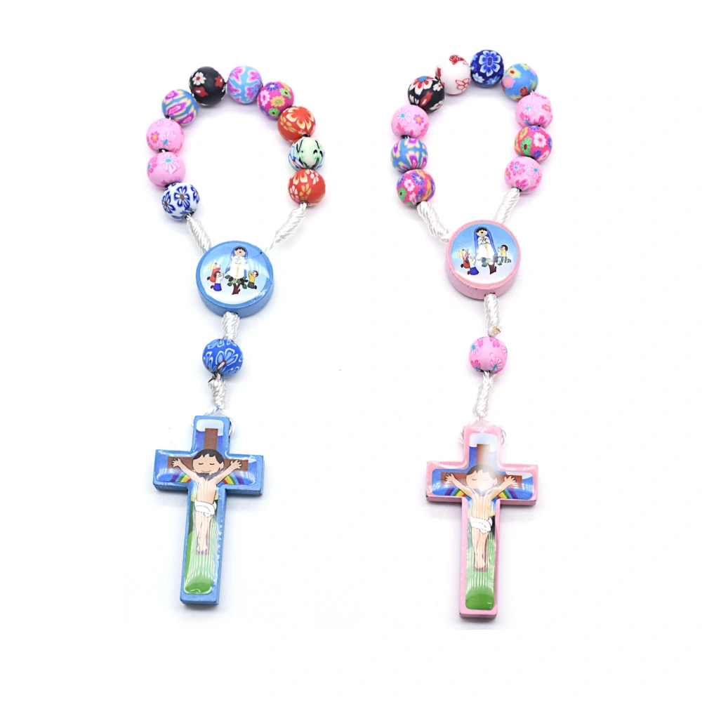 Handmade Rose Rosary Bracelet Colored Clay Children'S Catholic Relics Christ Cross Prayer Beads Rosary