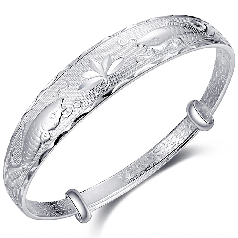European And American Fashion Double Fish Lotus Silver Bracelet Female