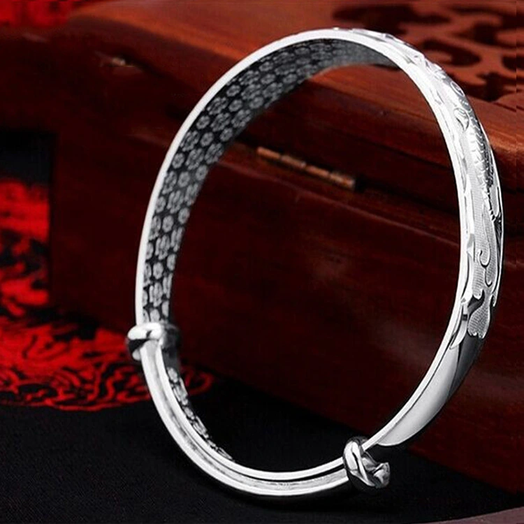 European And American Fashion Double Fish Lotus Silver Bracelet Female