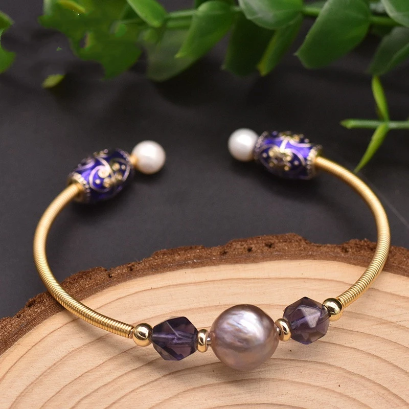 Baroque Purple Pearl Crystal Stretch Bracelet