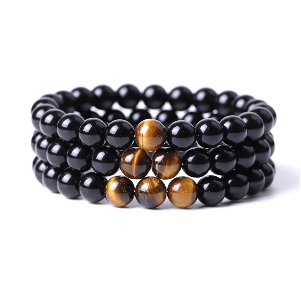 Eyestone Shiny Black Stone Beaded Bracelet