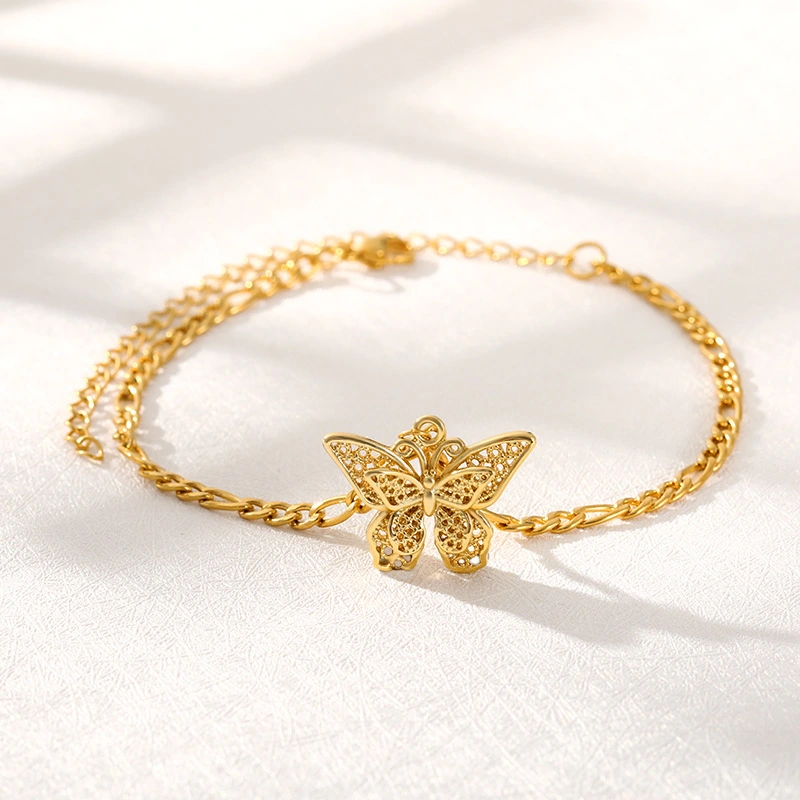 Hot Style Stainless Steel Butterfly Bracelet 18K Gold Bohemian Couple Jewelry Butterfly Pendant Bracelet