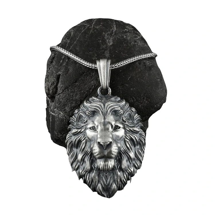 Metal Lion Head Pendant Necklace Men's Hip Hop Necklace