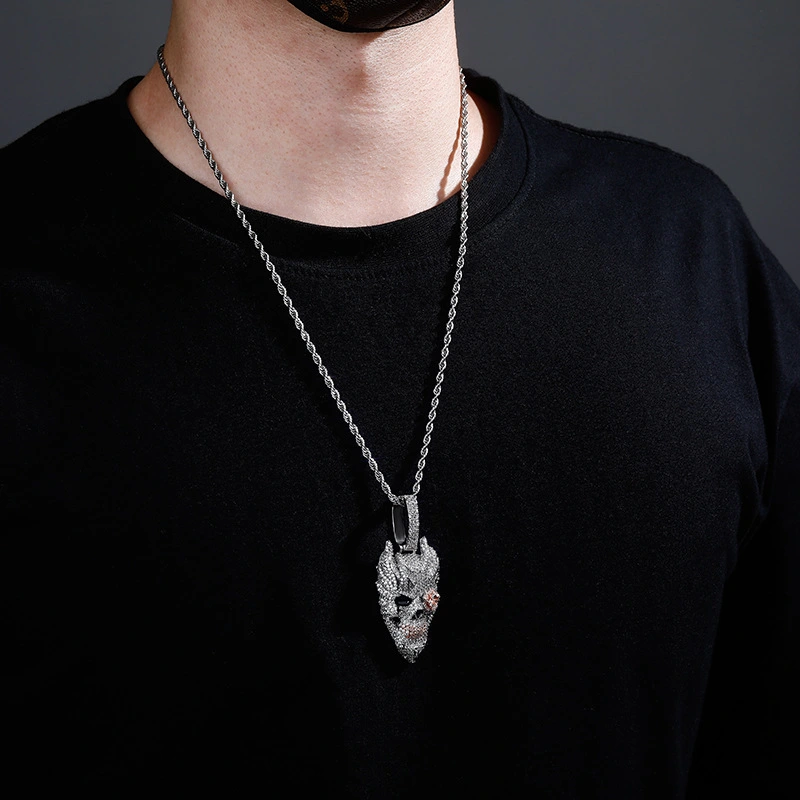 Ins Hot Fire Hell Ghost Full Of Zircon Dripping Oil European And American Hip Hop Pendant Men'S Fashion Accessories