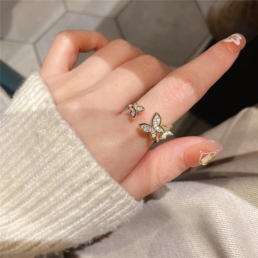 Light Luxury Micro Inlaid Opening Adjustable Butterfly Ring