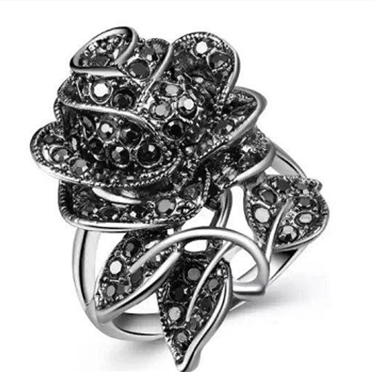 Rose-Ring Party Jewelry Bulk Huitan Black Wholesale Lots Vintage For Women Micro-Pave