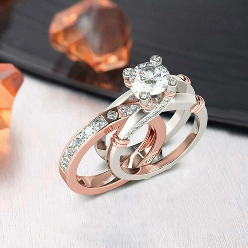 Set Of Rings With Diamonds, All-Match Three-Color Ring