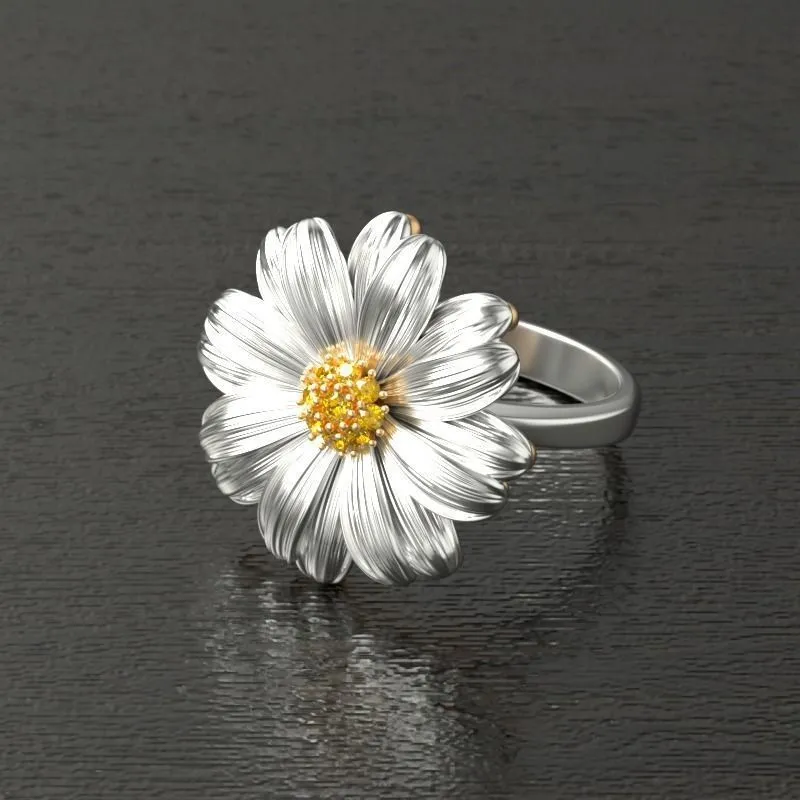 European And American 18K Gold Plated Two-Tone Chrysanthemum Sunflower Sunflower Ring