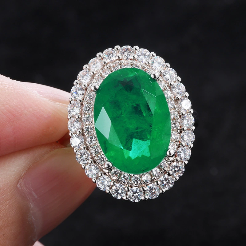 European And American Popular Retro Style Ring Simulation-Shaped Emerald Color Treasure Ladies Temperament Ring Wholesale