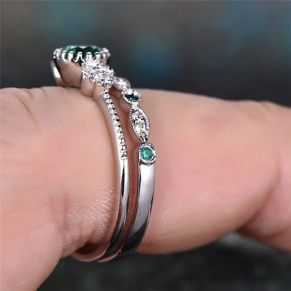 Wish New Inlaid Emerald Zircon Ring Female European And American Fashion Sapphire Engagement Ring