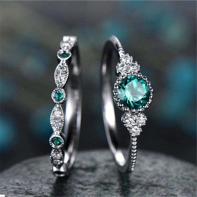 Wish New Inlaid Emerald Zircon Ring Female European And American Fashion Sapphire Engagement Ring