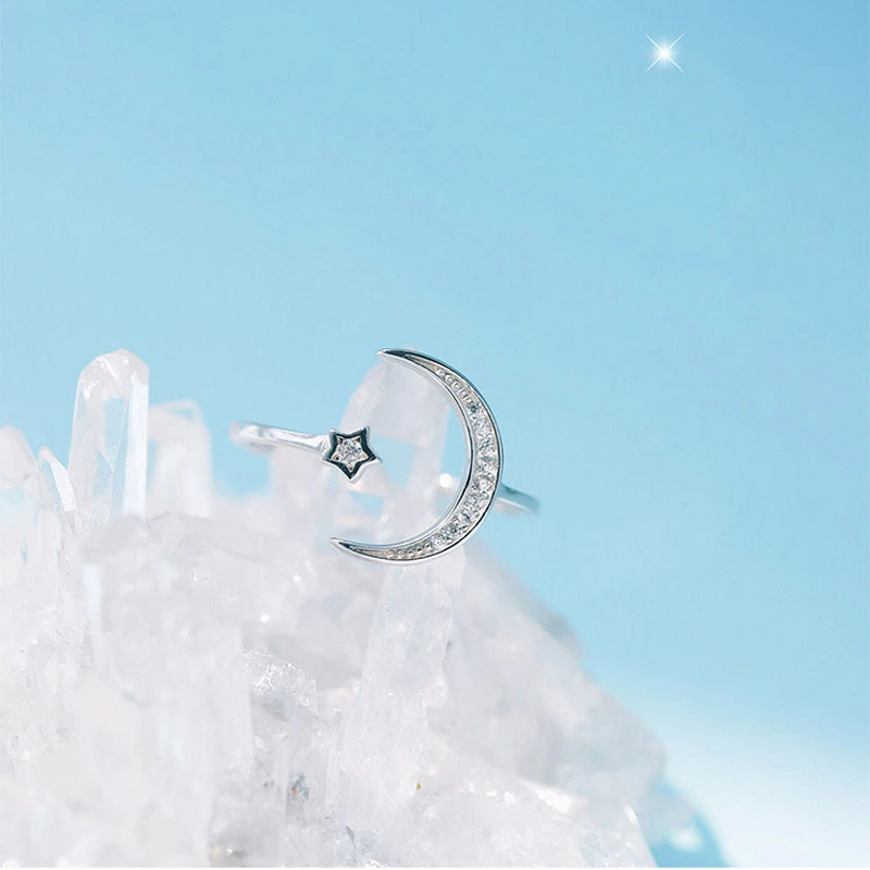 Crescent Moon Star Ring Female Index Finger Ring Simple Student Personalized Jewelry