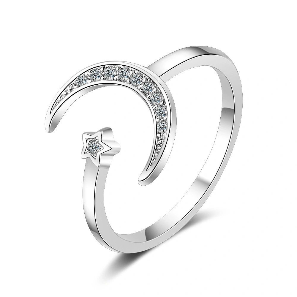 Crescent Moon Star Ring Female Index Finger Ring Simple Student Personalized Jewelry