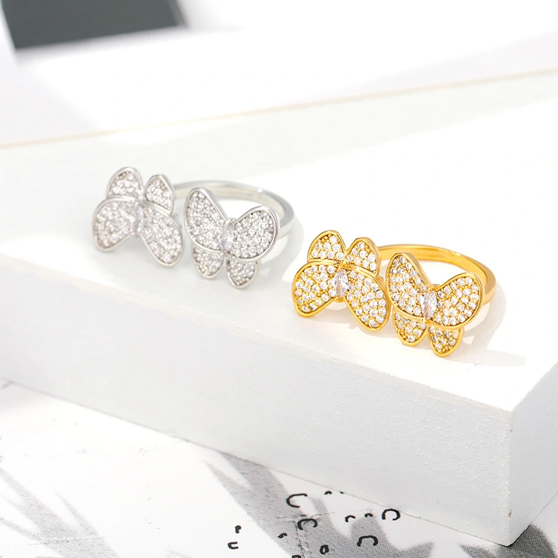 Double Butterfly Gold-plated Zircon Ring