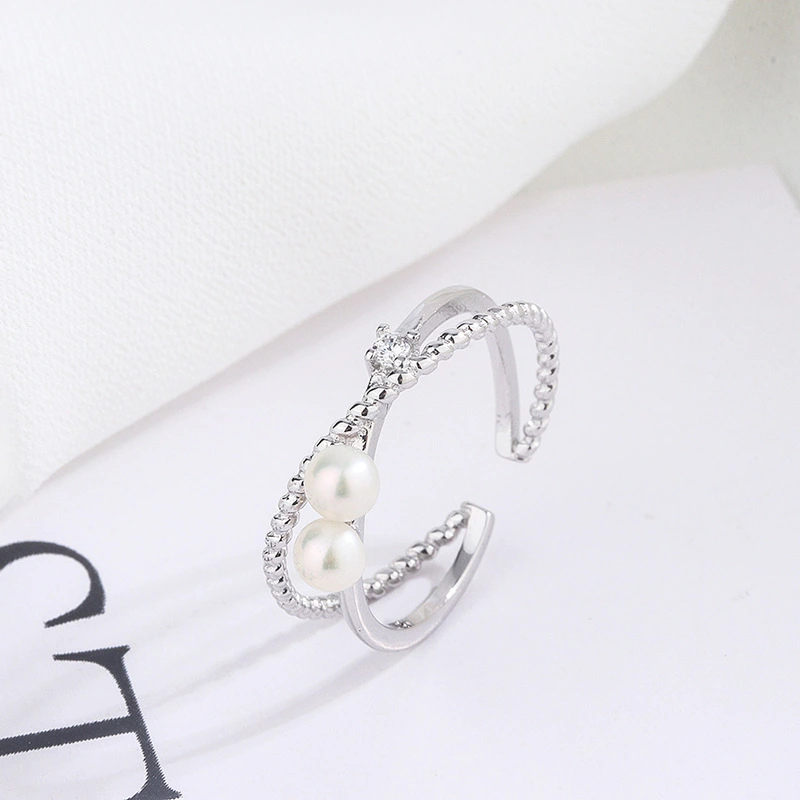 Adjustable Index Finger Ring Geometric Cross Diamond Pearl Ring