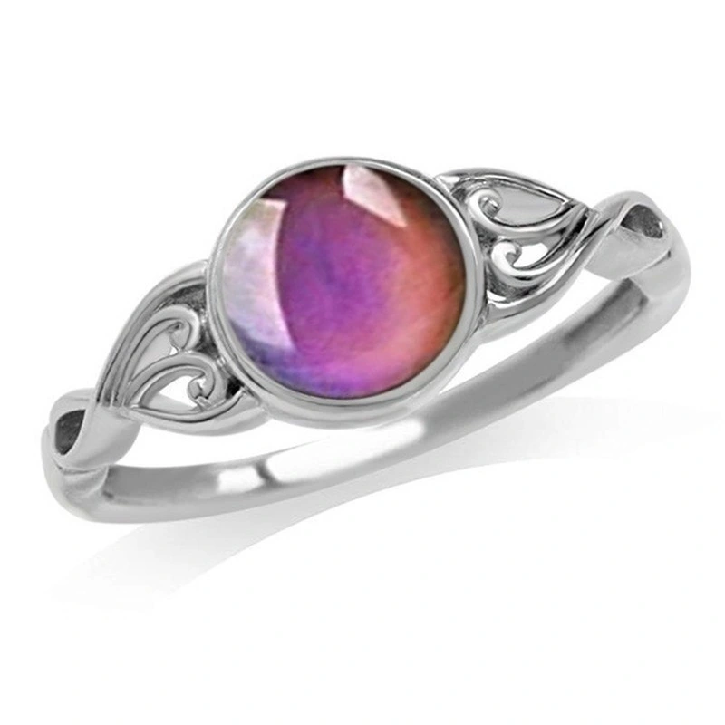 Temperature Sensing Color Changing Ring Retro Flower Round Engagement Ring Female