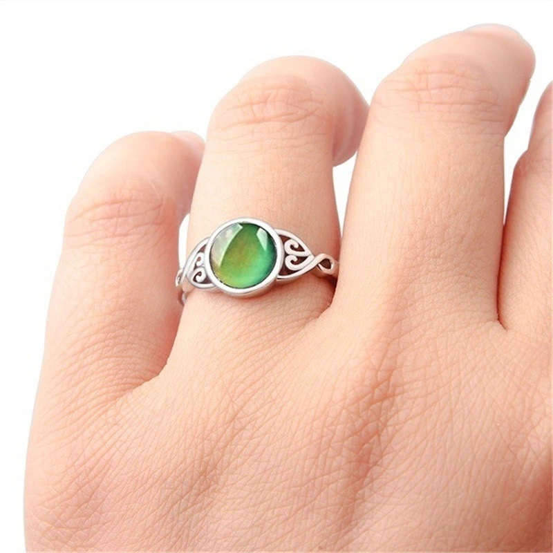 Temperature Sensing Color Changing Ring Retro Flower Round Engagement Ring Female