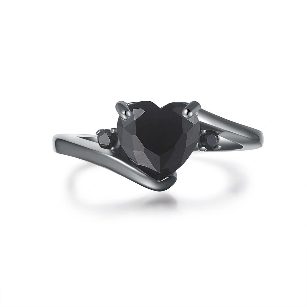 European And American Popular Black Gold Women's Ring Love Heart Shape