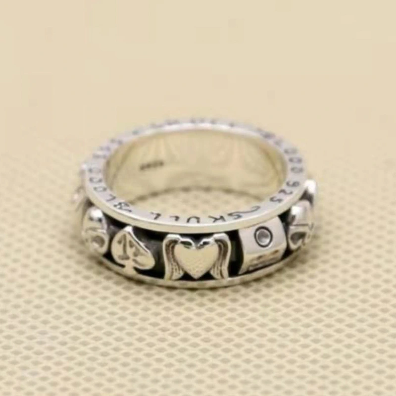 Engraved Poker Pattern Personality Men's Ring