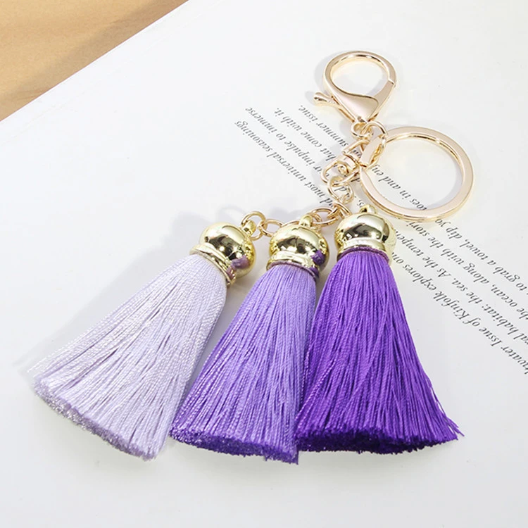 3 Heads Ice Silk Tassel Car Keychain Female