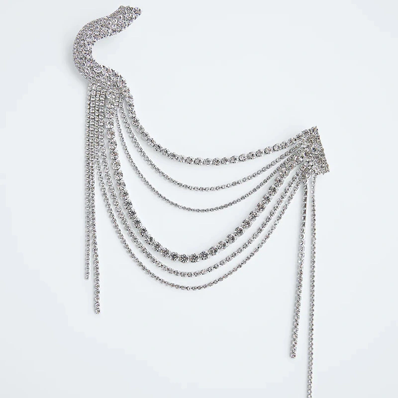  Hyperbole Long Tassel Crystal Big Brooch For Women