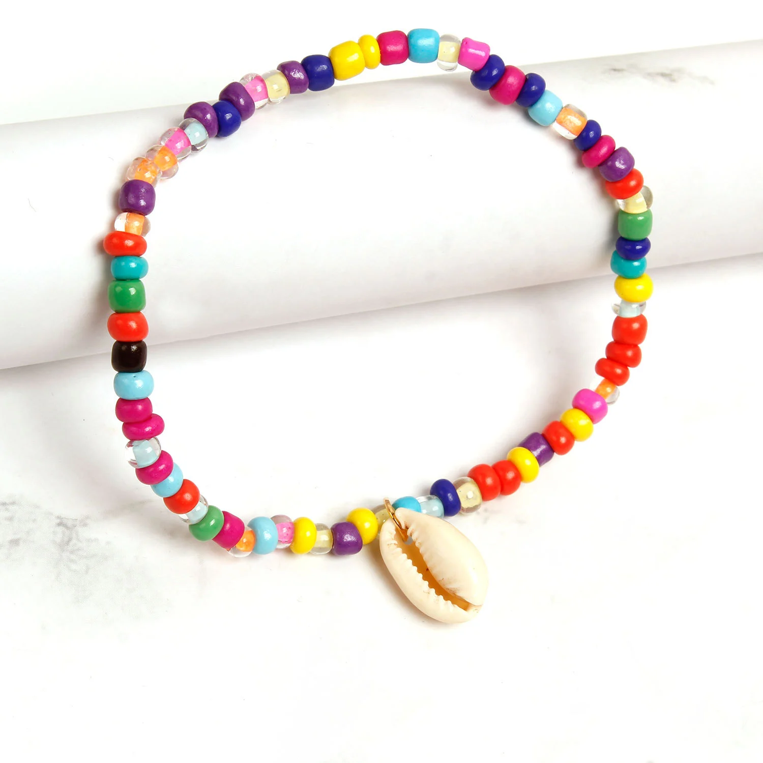 Colorful Mixed Color Rice Bead Shell Anklet Female Beach Personality Foot Jewelry