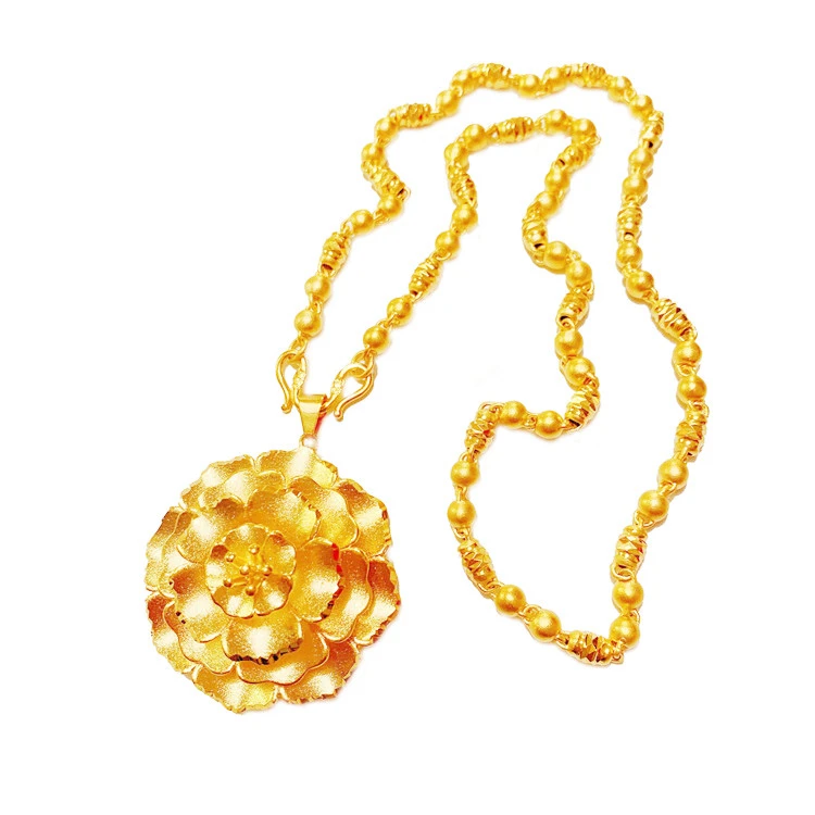 Imitation Gold-Plated Gold-Colored Large Flower Lengthened Necklace