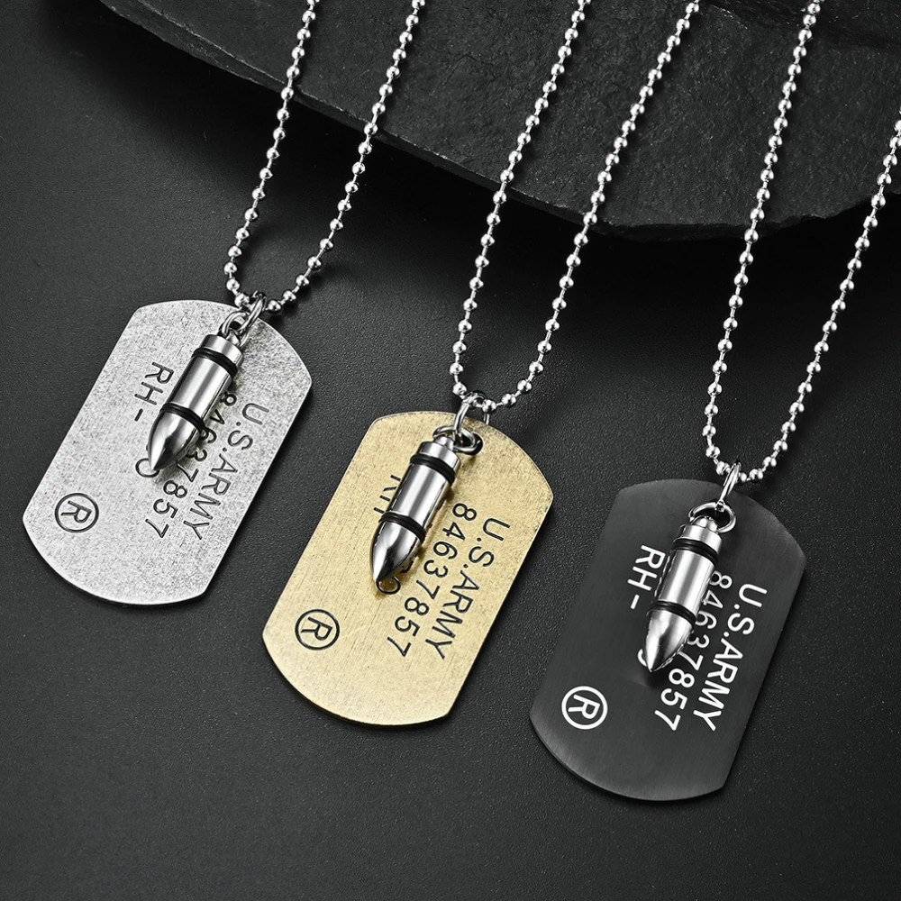 US Marine Corps US Army Army Brand Bullet Double Titanium Steel Necklace