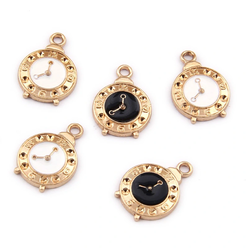 Plating KC gold Alarm Clock Dripping Alloy Pendant
