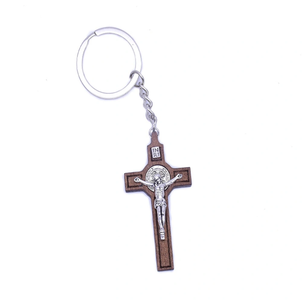 Wooden Saint Benedict Keychain Pendant