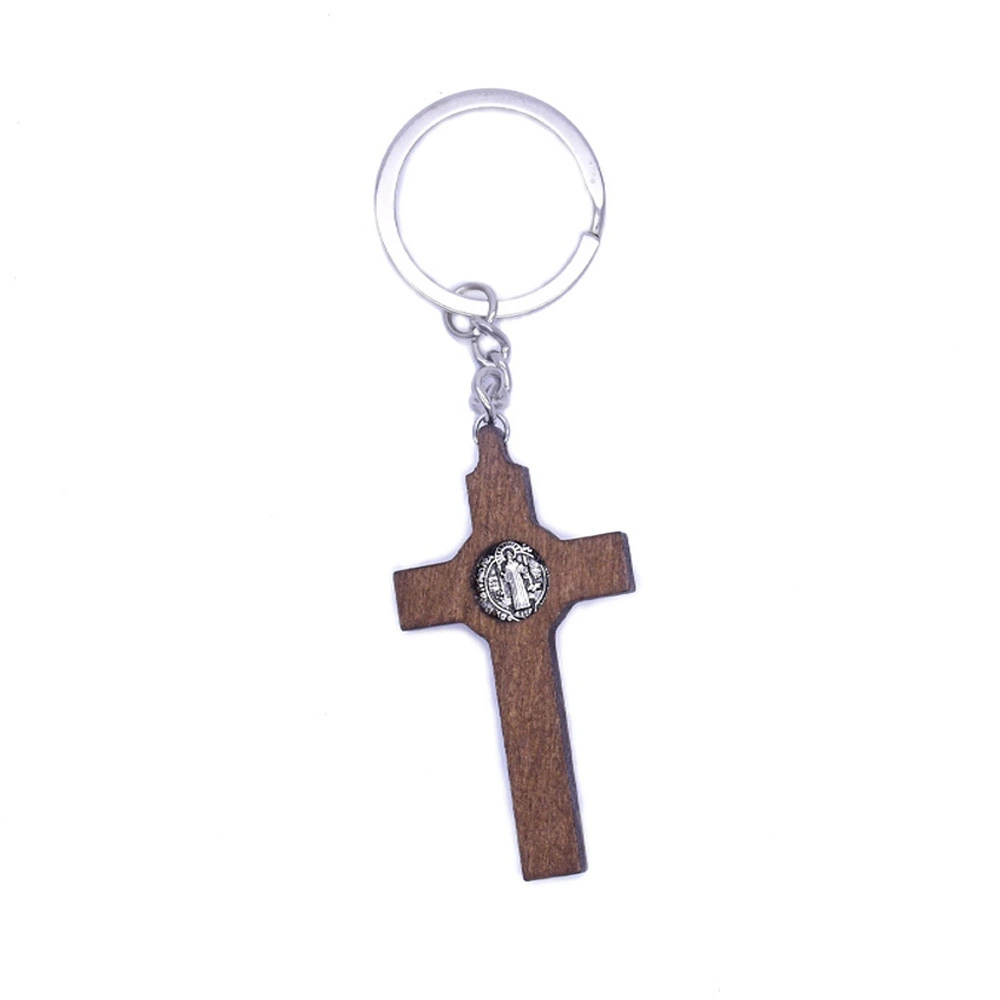 Wooden Saint Benedict Keychain Pendant