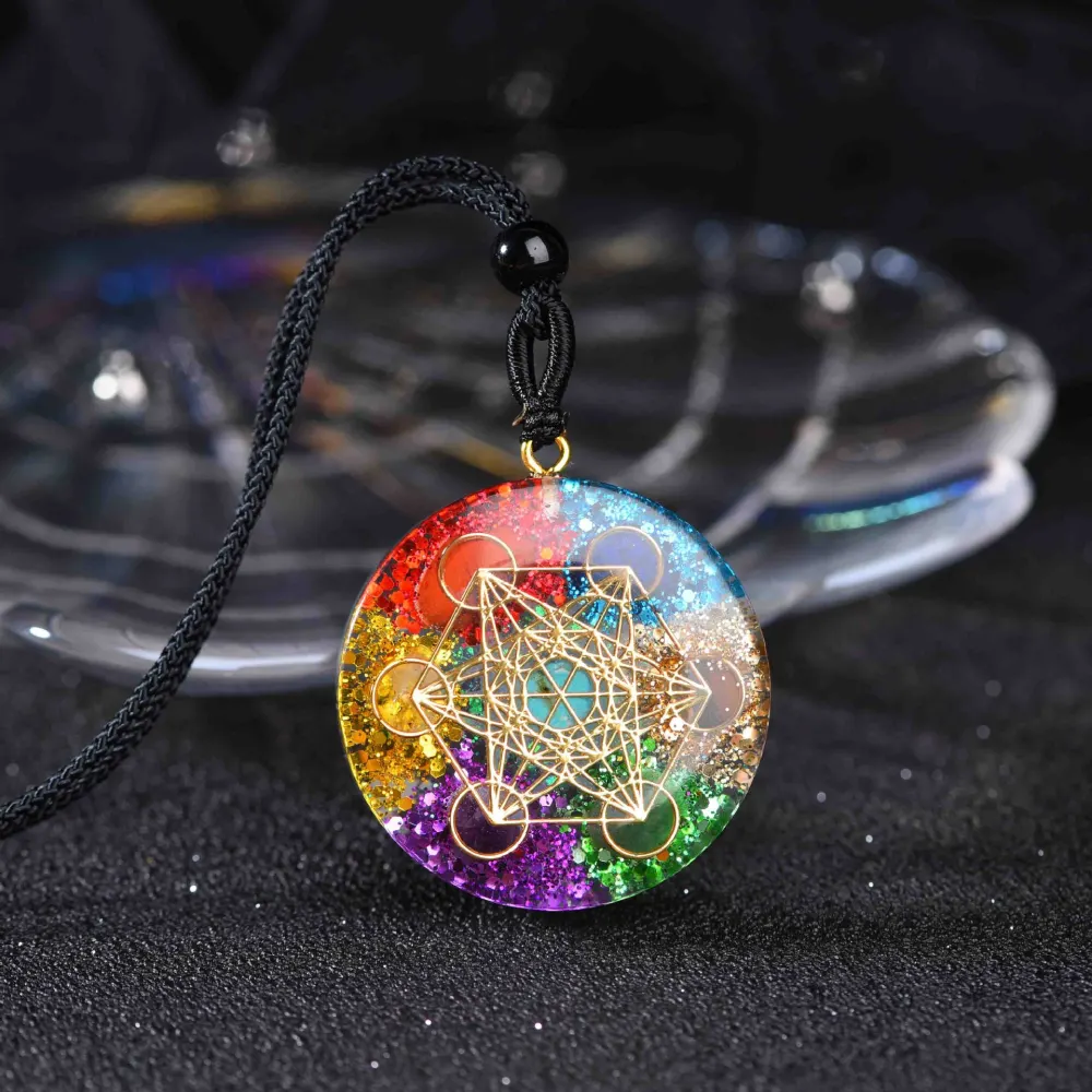 Six Star Natural Crystal Seven Chakras Rubber Drop Pendant