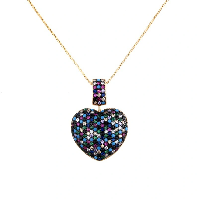 Heart Shaped Colored Zircon Pendant With Zirconium Copper Electroplated Turquoise Necklace