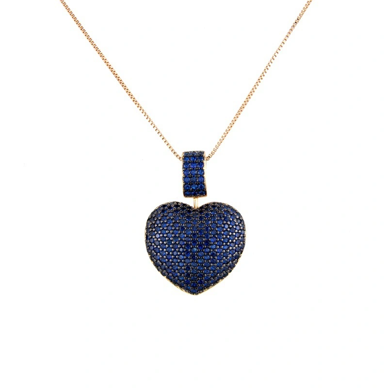 Heart Shaped Colored Zircon Pendant With Zirconium Copper Electroplated Turquoise Necklace