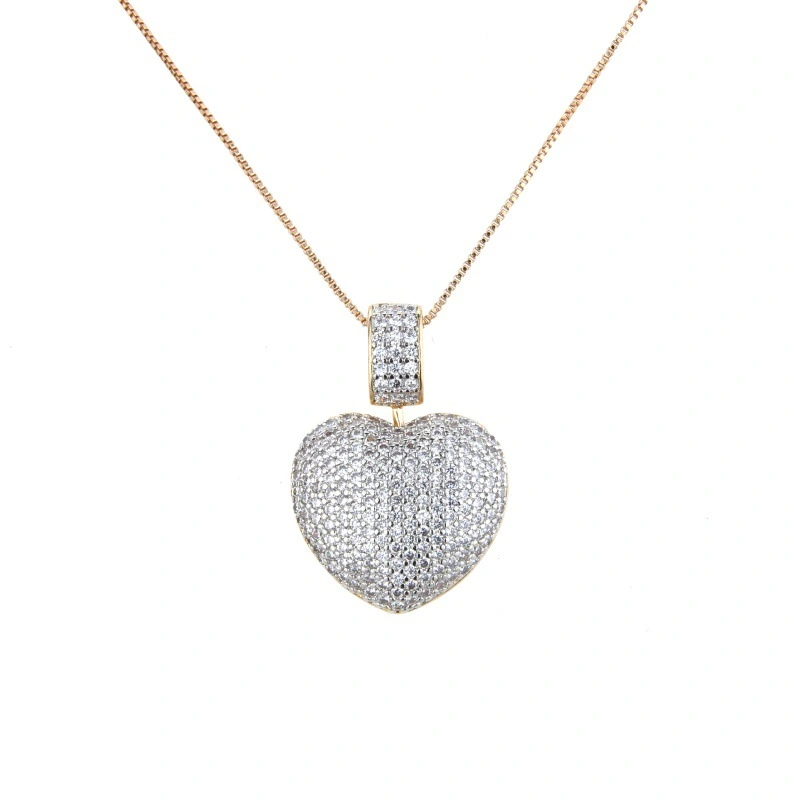 Heart Shaped Colored Zircon Pendant With Zirconium Copper Electroplated Turquoise Necklace