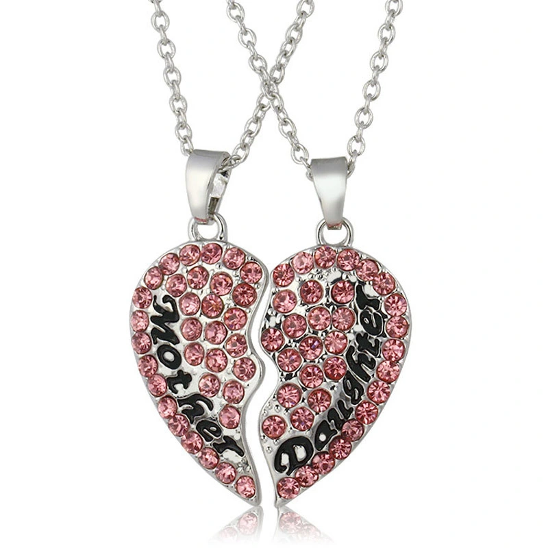 Peach Heart-shaped Alloy Set With Rhinestones Parent-child Chain