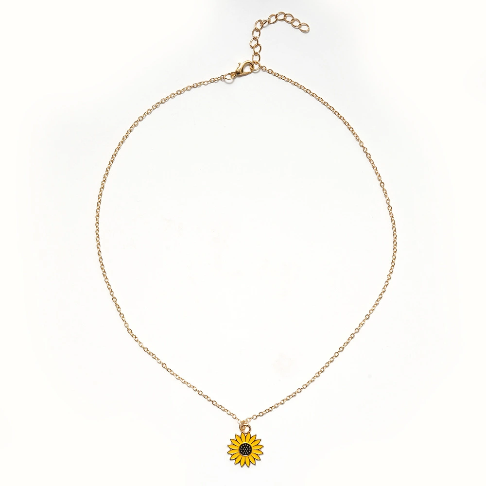 Creative Sunflower Necklace Personality Alloy Drip Sunflower Pendant Clavicle Chain Necklace Accessories